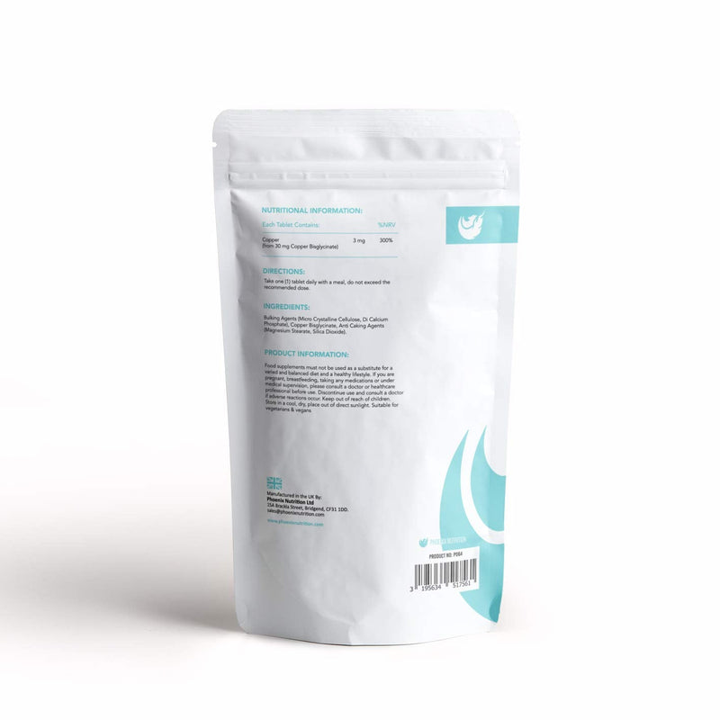 [Australia] - Copper Bisglycinate 3mg x 120 Tablets (Bioavailable Chelated Form) by Phoenix Nutrition 
