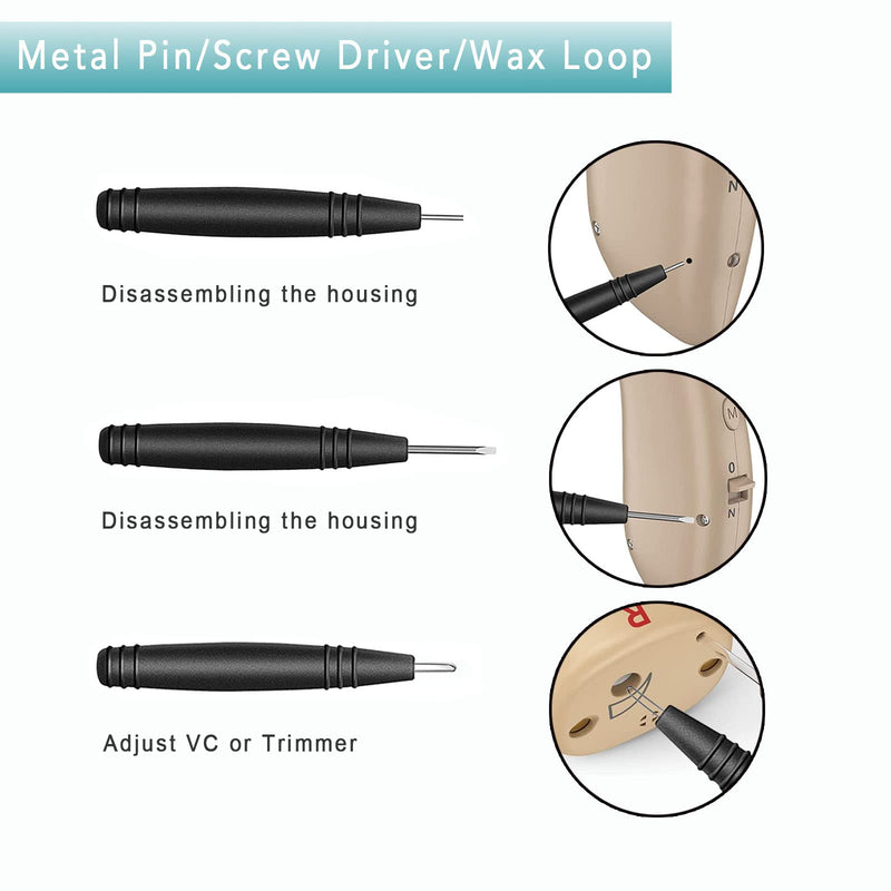 [Australia] - 8 Pieces Hearing Aid Case Pocket Size with Cleaning Cloth Brush Tools for Sound Amplifier(Black) 