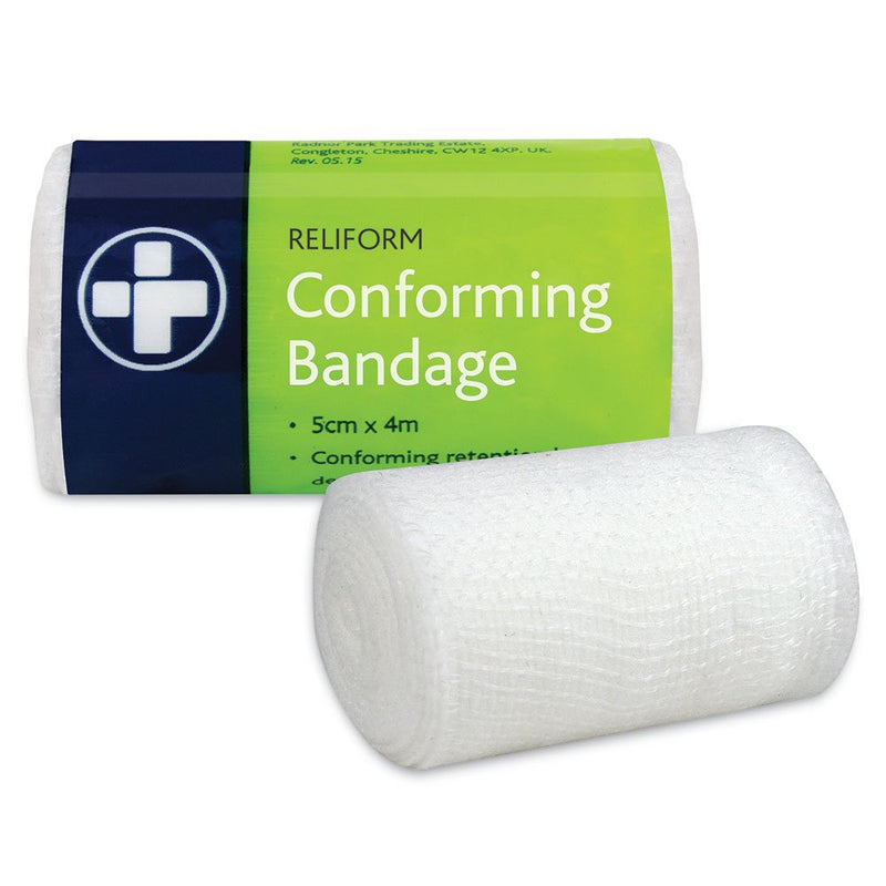 [Australia] - White Reliform Soft, Comfortable, And High Absorbency Conforming Retention Bandage Designed To Secure Dressing And Wounds. First Aid Bandages For Wound Covering - (5cm X 4m ) Pack Of 10 