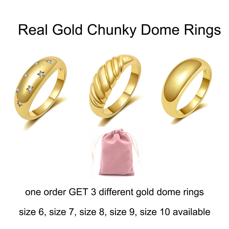 [Australia] - Gold Chunky Ring Set Silver Dome Ring Croissant Ring Star Ring Silver Rings for Women Set Trendy Rings for Teen Girls Chunky Gold Ring Set Gold Set 6 