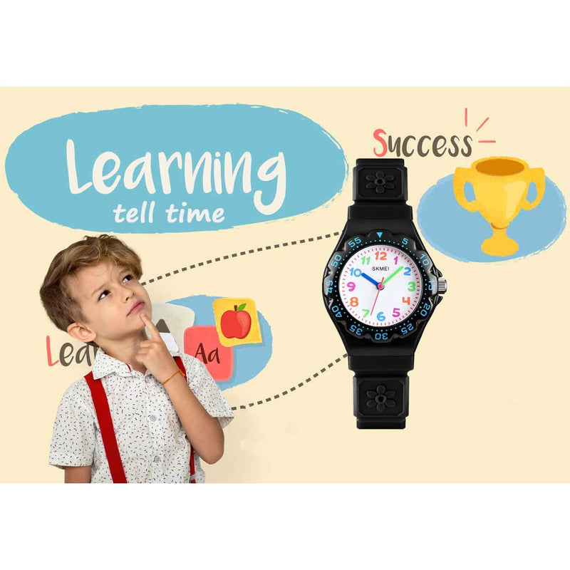 [Australia] - CakCity Kids Watch Waterproof Cute Cartoon Analog Girls Boys Wrist Watch for Little Child Time Teacher for Children 3-10 Year BLACK 