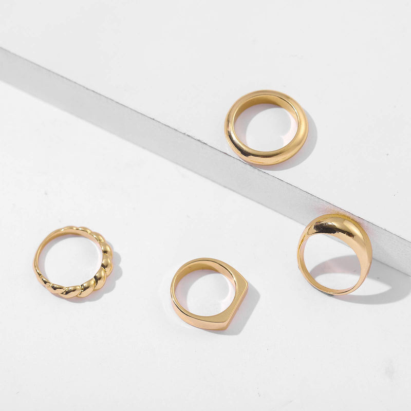 [Australia] - ERPELS Thick Dome Chunky Rings Gold Simple Knuckle Ring Set Twisted Ring Minimalist Statement Ring Size 6-8 4Pcs 