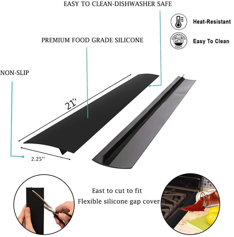 [Australia] - Forlivese Kitchen Silicone Stove Cover, Easy Clean Heat Resistant Wide & Long Gap Filler, Seals Spills Between Counter, Stovetop, Oven, Washer & Dryer, Set of 2 (21 Inches, Black） 21 Inches 