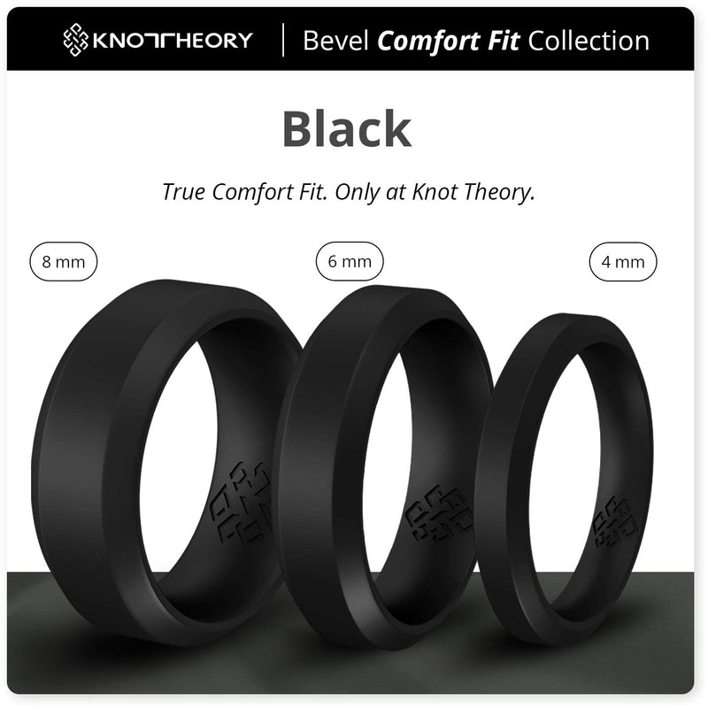 [Australia] - Knot Theory Silicone Wedding Ring Band for Men Women: Superior Non Bulky Rubber Rings - Premium Quality, Style, Comfort - Ideal Bands for Gym, Work, Hunting, Sports, and Travels Black Bevel Comfort Fit Size 4 (4mm SLIMMER Bandwidth) 