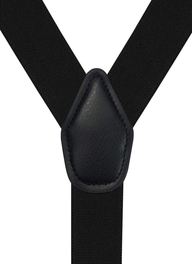 [Australia] - Men's Y-Back 1.4 Inches Wide Button End Elastic Adjustable Suspenders Black 