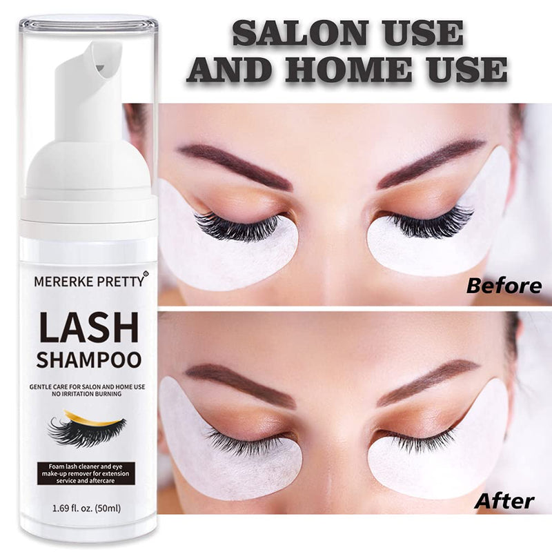 [Australia] - Eyelash Extension Shampoo 50 ml + Brush - Eyelid Foaming Cleanser - Sensitive Paraben & Sulfate Free - Eyelash Wash and Lash Bath for Extensions - Salon Use and Home Care 3 Piece Set 