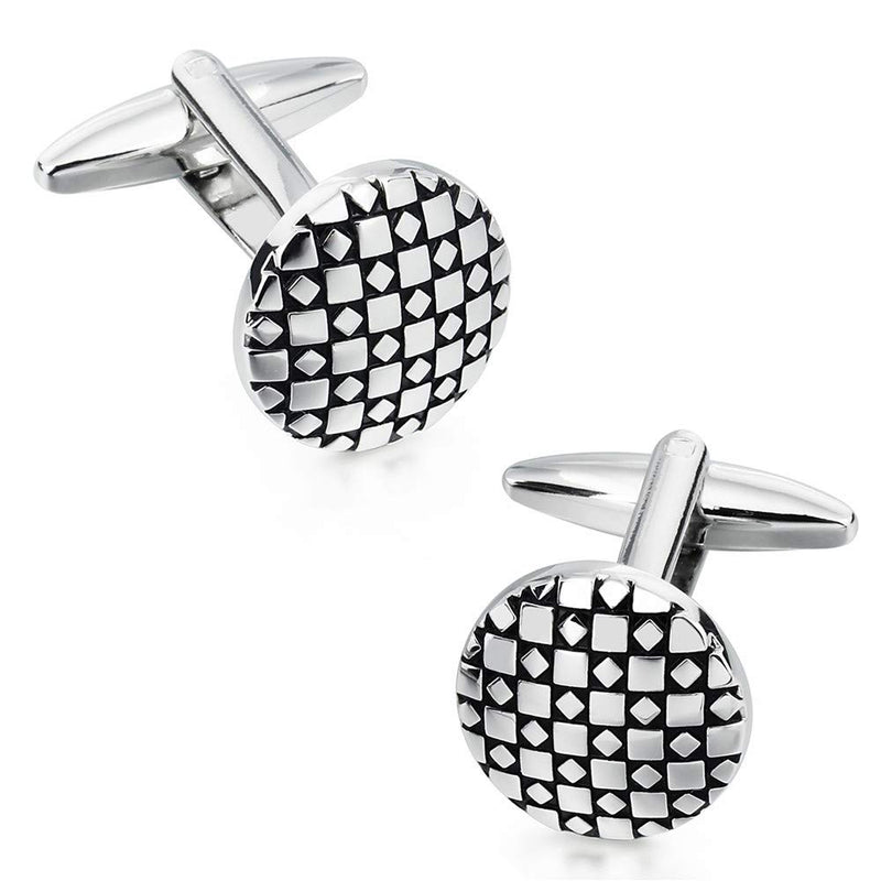 [Australia] - HAWSON Cufflinks and Studs for Men-Flower Pattern Men Fashion Tuxedo Shirt Silver Cufflinks and Studs Set for Regular Weeding Business Accessories 40166 