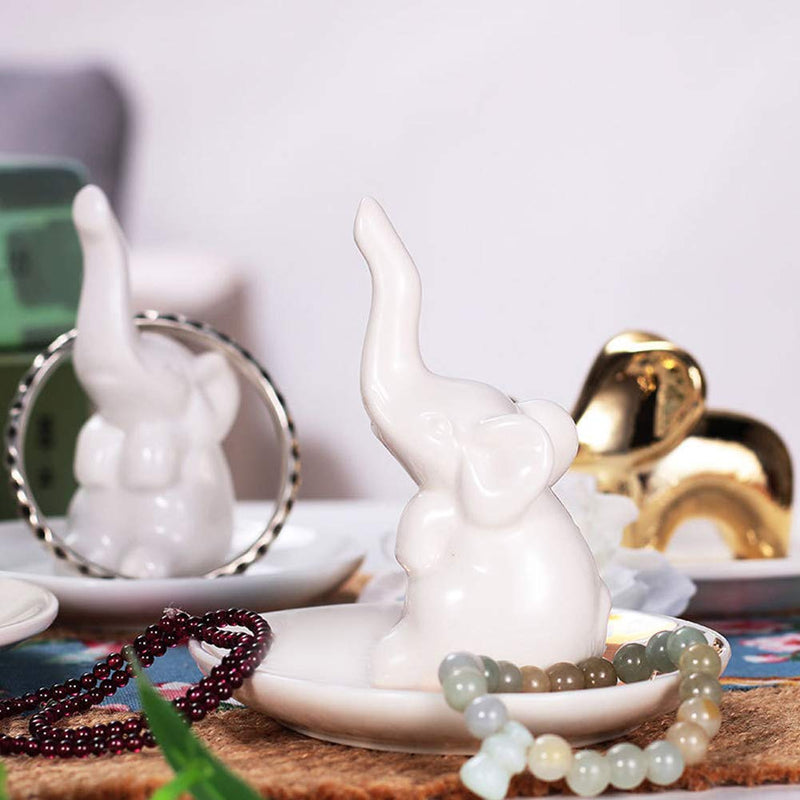 [Australia] - Lependor Elephant Ring Holder Jewelry Tray for Wedding Christmas Birthday, Handmade Ceramic Decor Jewelry Small Animal Tray - White Elephant 