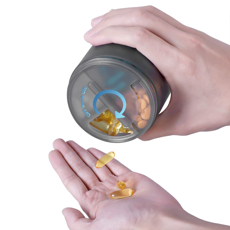 [Australia] - Large Capacity Pill Box Organiser 4 Compartments - Round Monthly Pill Bottle 1 Day 4 Times Medication Organiser for Vitamin Fish Oil - 100% Airtight Transparent/Gray 