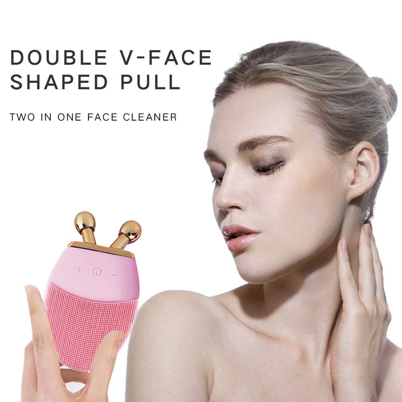 [Australia] - 2in1 Electric Facial Cleansing Massager - Clair Facial Cleanser Sonic Silicone Facial Brush - Sonic Facial Massager & V-shape Roller, Facial Gentle Clean Exfoliation 