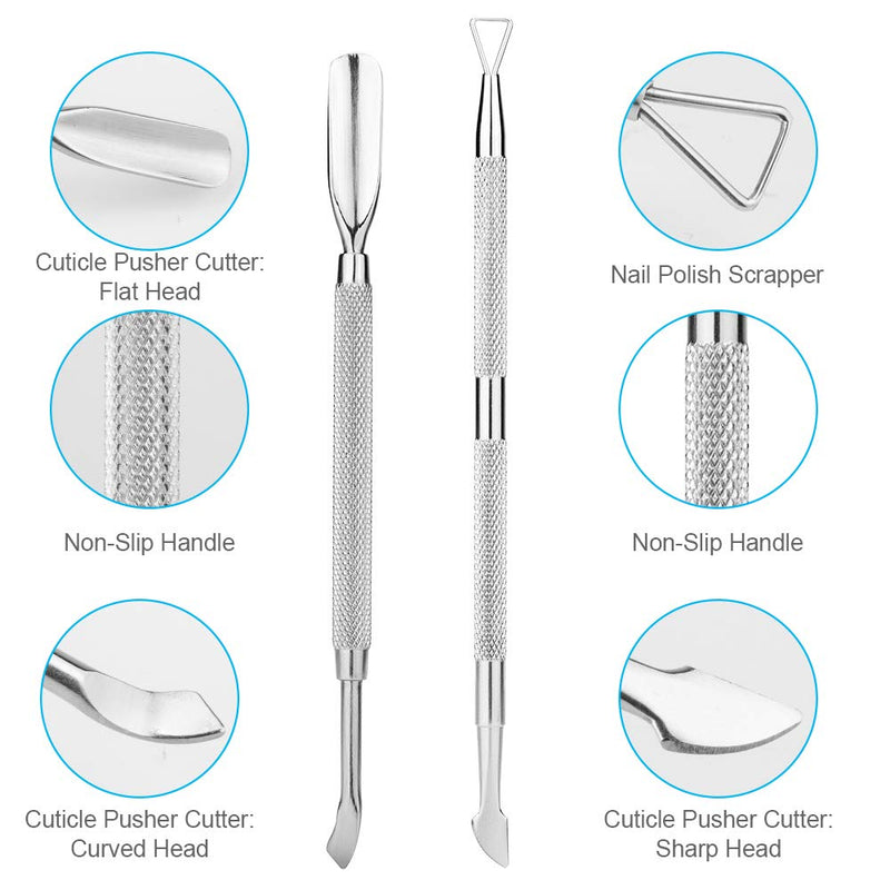 [Australia] - 2PCS Cuticle Pusher and Cutter Set, Triangle Cuticle Nail Pusher Peeler Scraper, Professional Grade Stainless Steel Cuticle Remover, Durable Pedicure Manicure Tools for Fingernails Toenails by NANTuYo Silver 