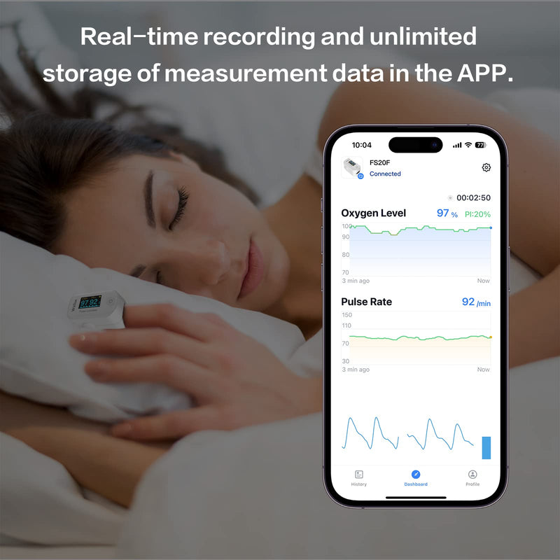 [Australia] - Pulse Oximeter, Bluetooth Finger Clip Oximeter, Blood Oxygen Saturation Meter, Portable Fingertip Oxygen SPO2 Level Health Monitor, White 