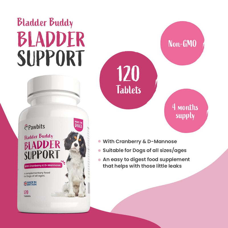 [Australia] - Pawbits 120 Bladder Buddy Support Tablets for Dogs - Dog UTI treatment Food Supplements with Cranberry and D-Mannose to Support Kidney & Urinary Health 