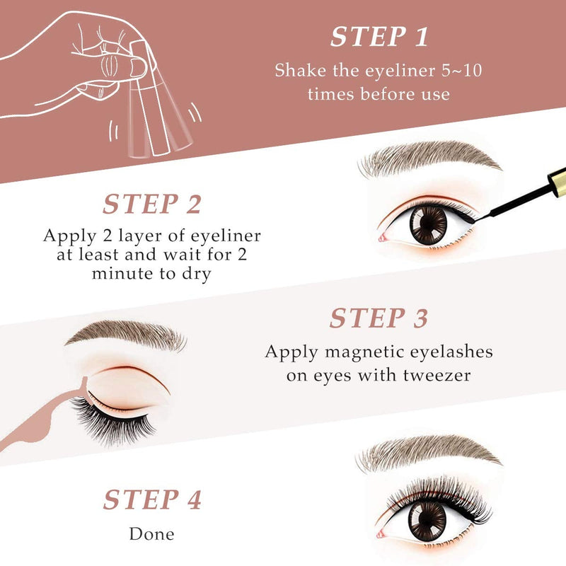 [Australia] - Magnetic Eyelashes with Eyeliner Kit, AoGer 6 Pairs 3D Natural Look False Magnetic Eyelashes, 2 Tubes Long Lasting Magnetic Eyeliner 10mL, Mirror Box with Professional Tweezers -No Glue Needed 6 Pairs Magnetic Eyelashes 