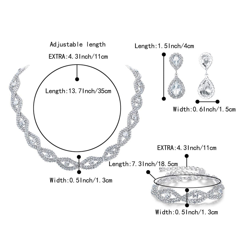 [Australia] - BriLove Wedding Jewelry Sets for Brides Rhinestone Crystal Infinity Teardrop Marquise Choker Necklace Dangle Earrings for Women Style-01 