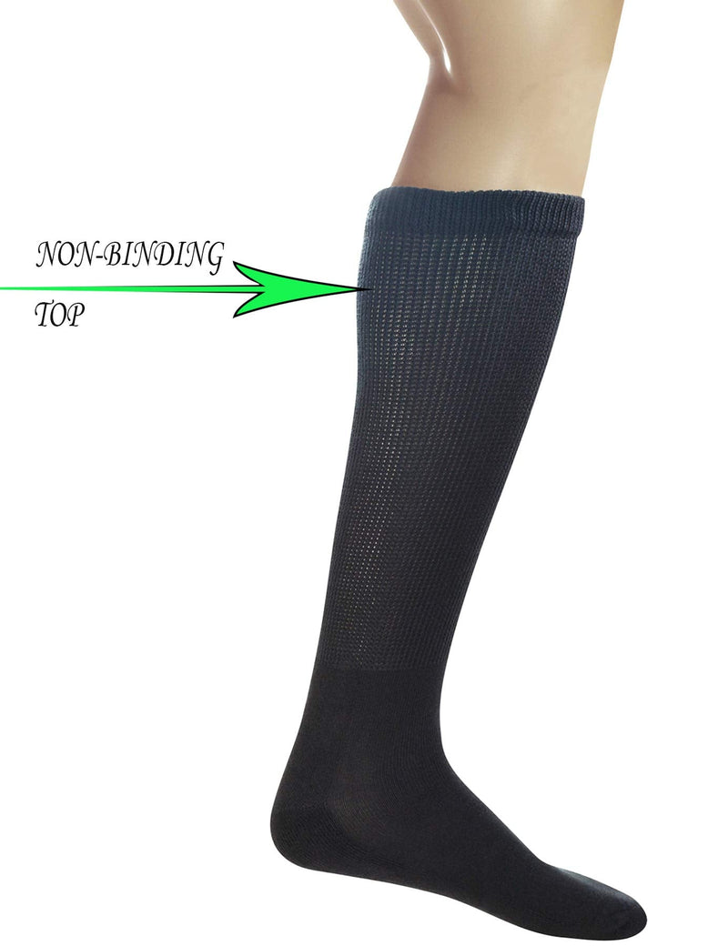 [Australia] - Yomandamor 3 Pairs Mens Cotton Diabetic Over the Calf Dress Socks with Seamless Toe Size 10-13 3 Pairs Black 