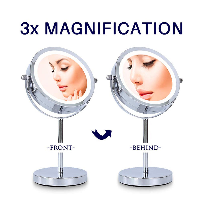 [Australia] - Lighted Makeup Mirror - LED Double Sided 1x/10x Magnification Cosmetic Mirror,6 Inch Battery-Powered 360 Degree Rotation Vanity Mirror with On/Off Push-Button for Valentine 6 Inch 