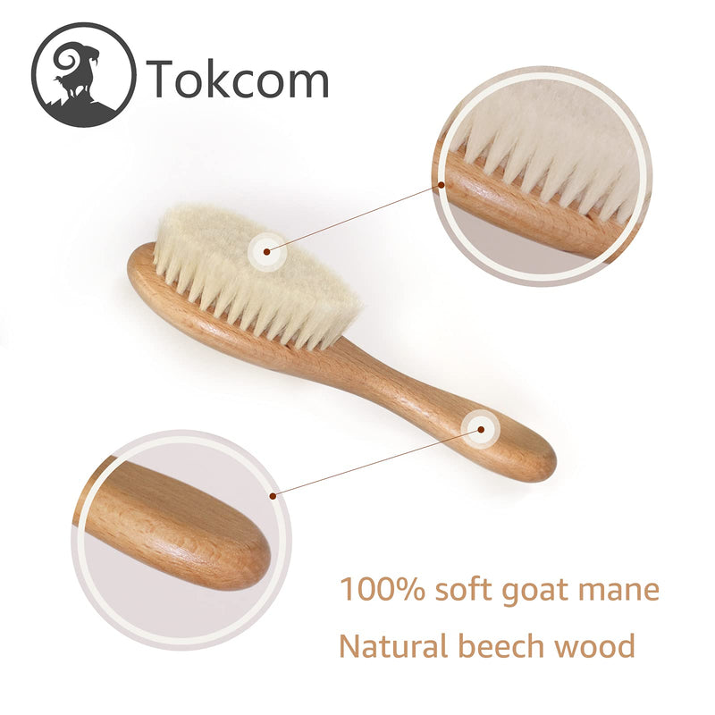 [Australia] - Tokcom Baby Hairbrush, Baby Massage Brush with Wooden Handle & Super Soft Goat Bristles for Newborns & Toddlers 1 Count (Pack of 1) 