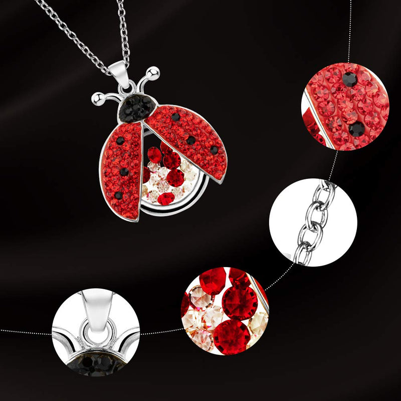 [Australia] - Superchic Jewelry Cute Red and Black Ladybug Beetle Locket Pendant Necklace with Austrian Crystals and Floating Colorful Cubic Zirconia Silver 