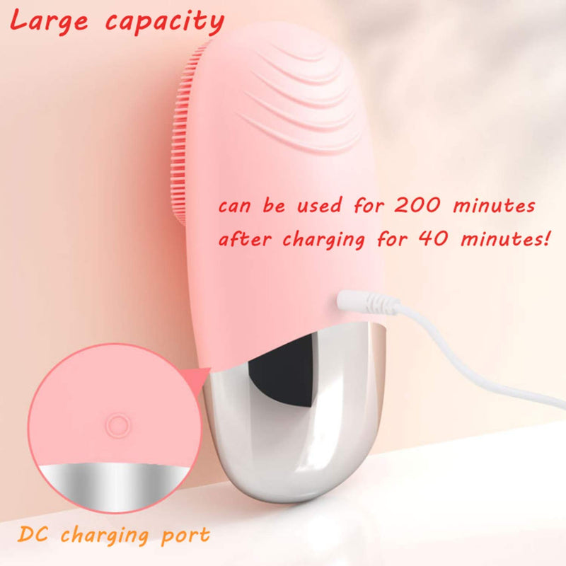 [Australia] - MEGAN Facial Cleansing Brush,USB Rechargeble Electric Silicone Face Scrubber,IPX7 Waterproof Sonic Facial Massager, 3 modes Cleans, 3-in-1 face brush for Blackhead Remover, Exfoliating（Pink） Pink 