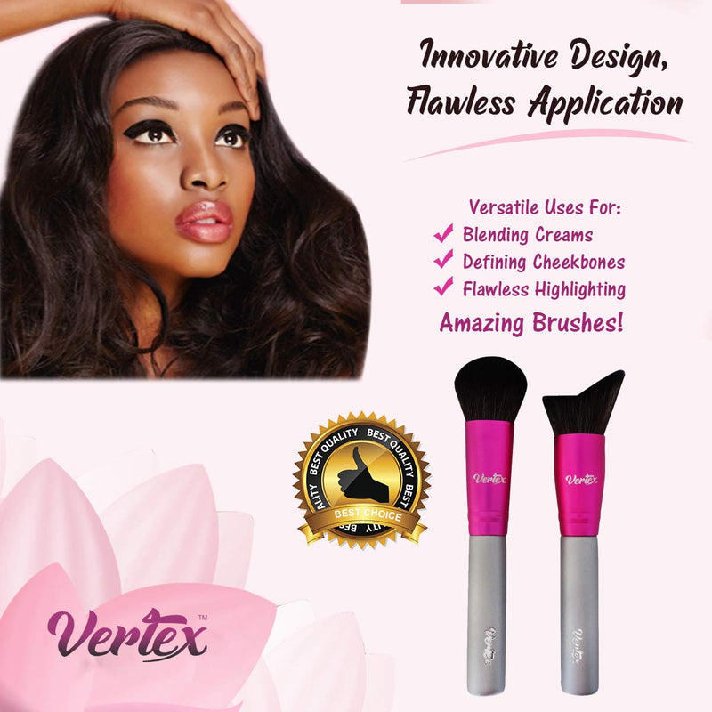 [Australia] - Vertex Beauty Blush Brush and Cheek Bronzer Highlighting Makeup Brushes | Create Dramatic Cheeks Angled Kabuki Gloss Highlights | Face Hugging Body Portable Contour Brush For Perfect Powder Mineral Blending Bronze Tan Face Tanning Brush Self Tanner 