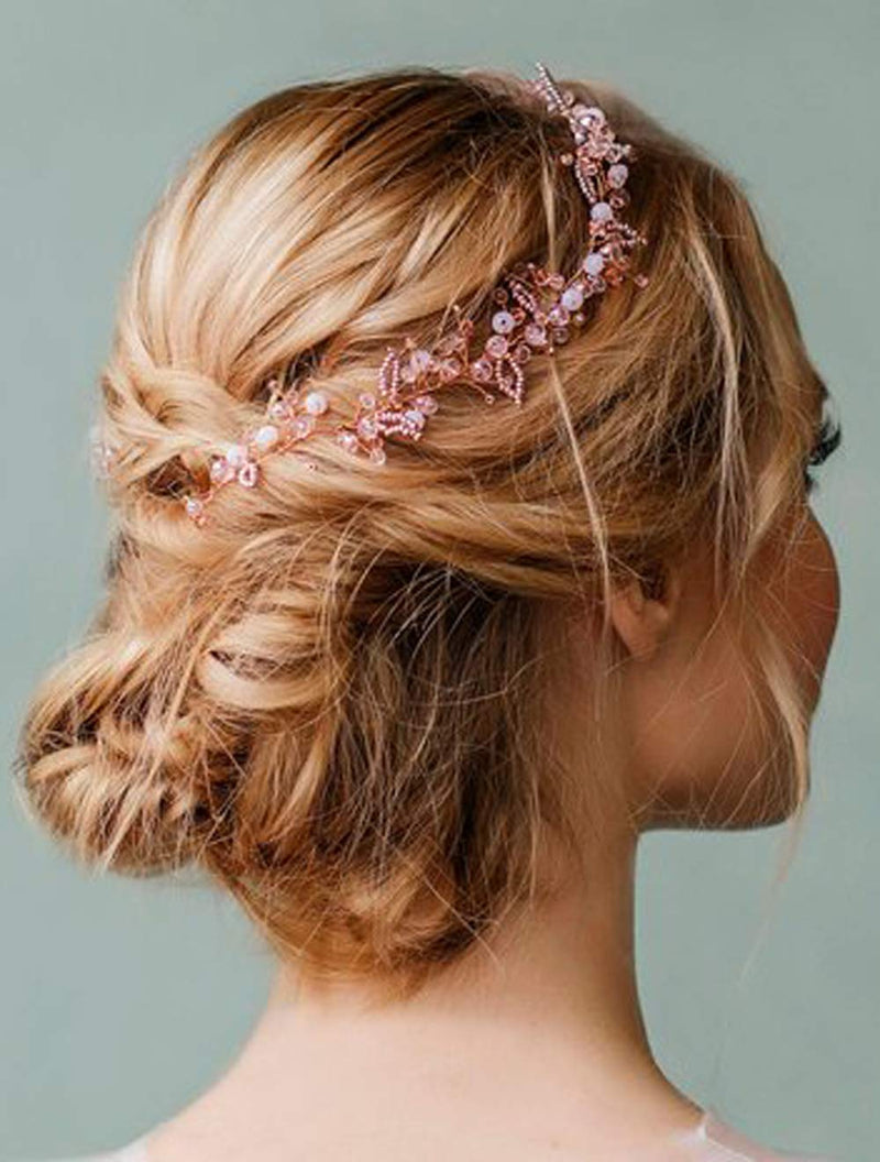 [Australia] - Deniferymakeup Headband Hair Vine Bridal Headpiece Crystal Wedding Hair Piece Leaf Blush Headpiece Bride Hair Accessories Bridal Fall Wedding Hair Piece Wedding Accessory Bridal Tiara (Silver) 
