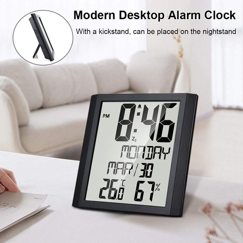 [Australia] - Number-one Slim Calendar Digital Wall Clock with 8.8'' HD TN Large Display, Indoor Digital Temperature & Humidity Display, Full Calendar and Snooze Function for Home Office (Black) 