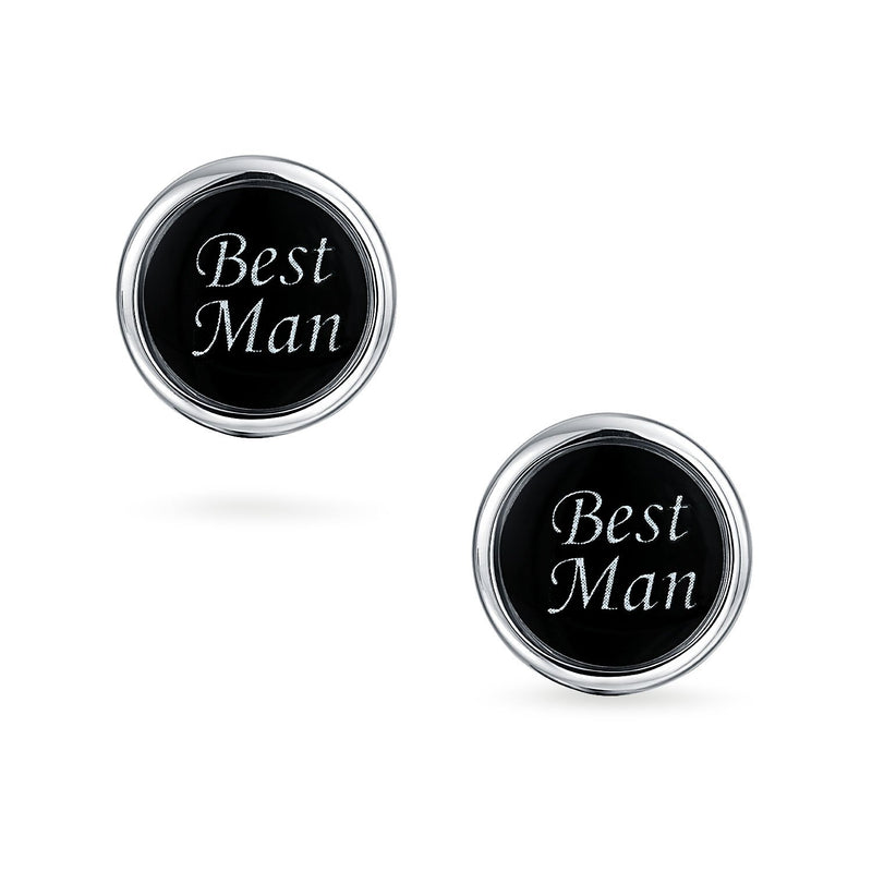 [Australia] - Best Man Or Groom Script Words Round Black White Shirt Cuff Links for Men Groomsmen Wedding Party Gift Stainless Steel Bullet Hinge Back Best man 