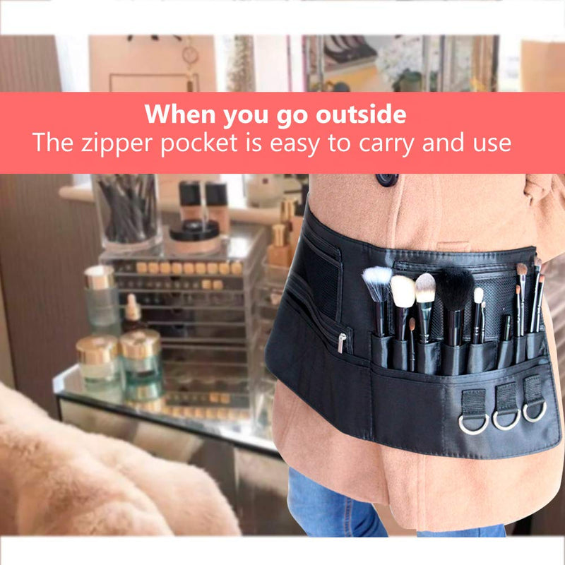 [Australia] - Makeup Apron - LALATECH Professional Zipper Pockets Makeup Artist Apron - Portable Makeup Brush Bag with Artist Belt Strap for Women Black 
