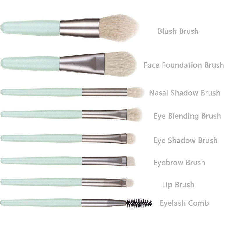 [Australia] - Makeup Brushes with Bag, 8PCS Professional Makeup Brush Set, Travel Size Cosmetic Brushes Kit for Face Foundation Blush Eye Shadow, Wooden Handle Synthetic Bristle (Light Green) Light Green 