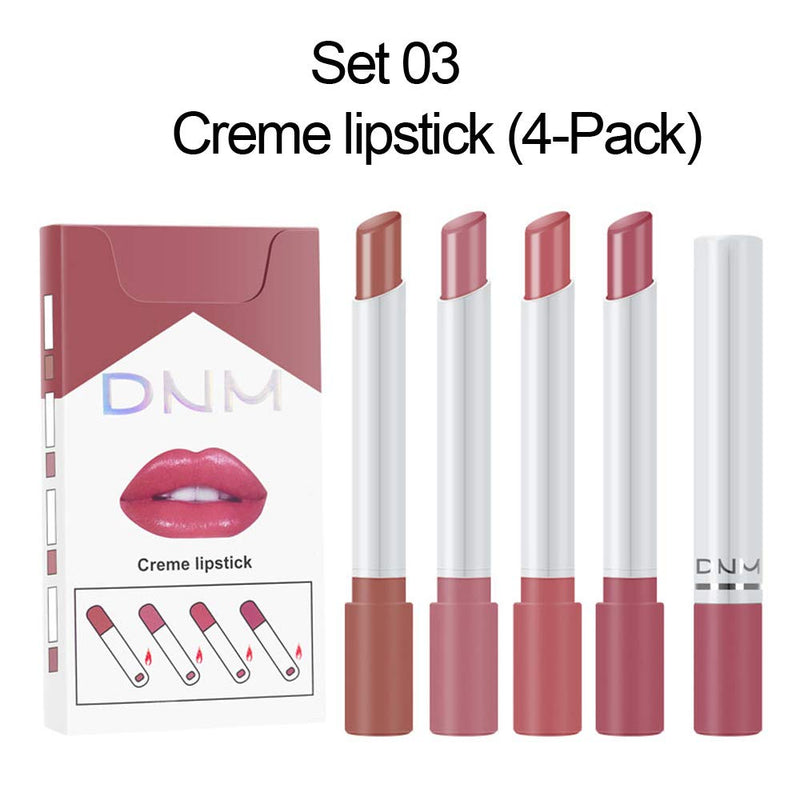 [Australia] - evpct Mini Matte Cigarette Lipstick 4 Pack Set Kit, DNM 4 Colors Litte Smoke Tube Lipstick Matte Creme Moisturizing Velvet Lipstick,Long Lasting Waterproof Easy To Color Women Makeup Cosmetic (Set03) Set03 