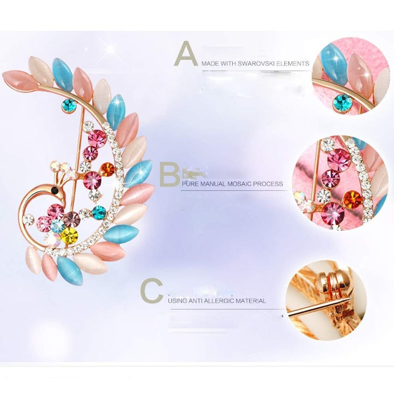 [Australia] - Peacock Animal Brooch Charm Colorful Crystal Breastpin Fashion Elegant Rhinestones Cat's Eye Brooches Pin Art Nouveau Gorgeous Peacock Breastpin Gold Tone for Women Girl Wedding/Banquet/Bouquet 