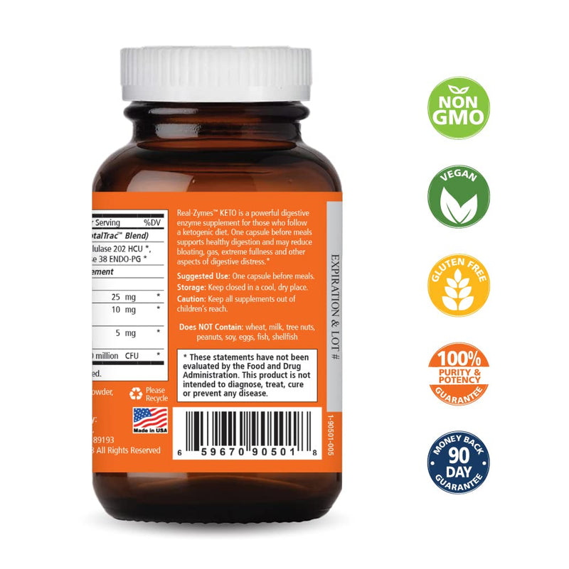 [Australia] - Real-Zymes™ Keto Digestive Enzymes Supplement with Probiotics for Better Digestion - Natural Support for Relief of Bloating, Gas, Belching, Diarrhea, Constipation, IBS, etc. - 30 Caps 30 Count (Pack of 1) 