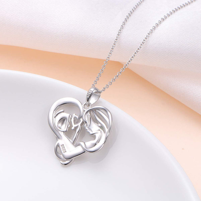 [Australia] - Mother Necklace Sterling Silver Mother and Child Love Heart Necklace For Mother Mom Mother's Day Gift Mother Holding Child 