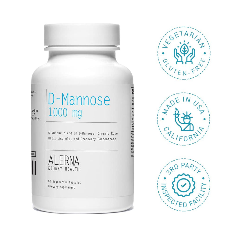 [Australia] - D-Mannose (1000mg) with Organic Rose Hips and Cranberry Concentrate to Support Normal Urinary Tract Function - (3 Bottles) 60 Count (Pack of 3) 
