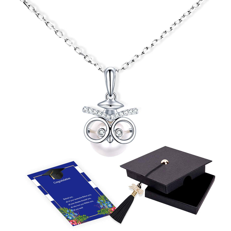 [Australia] - Graduation Gifts for Her Owl Necklace Made with Swarovski Pearls Graduation Gifts for High School College Graduates White Owl Necklace 