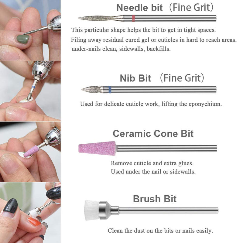 [Australia] - Ocim 7pcs Nail Drill Bits for Acrylic Nails, Professional Ceramic 3/32 Efile Nail Drill Bit, Fine Grit Nail File Drill Bits Set for Gel Nails Cuticle 