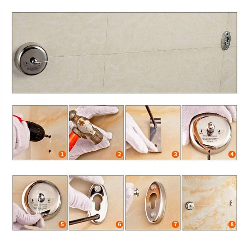[Australia] - JHHSYU 2 Pcs Retractable Clothesline 304 Stainless Steel Durable with Heavy Duty Adjustable Rope Shower Clothes Line for Outdoor and Indoor 