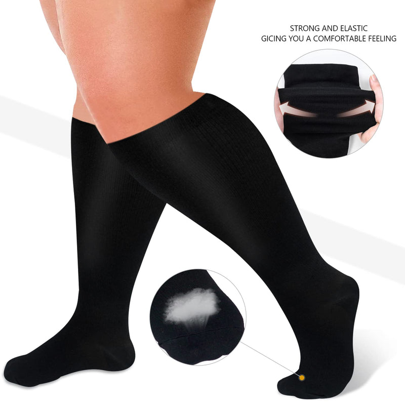 [Australia] - 3 Pairs Plus Size Compression Socks for Women and Men Wide Calf 20-30mmhg Extra Large Knee High Support for Circulation 01 Black XX-Large 