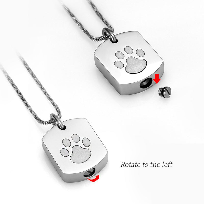 [Australia] - Minicremation Cremation Jewelry Urn Necklace for Ashes for Pet, Paw Print Memorial Ash Jewelry, Keepsake Pendant for Pet's Cat Dog's Ashes with Filling Kit Silver 