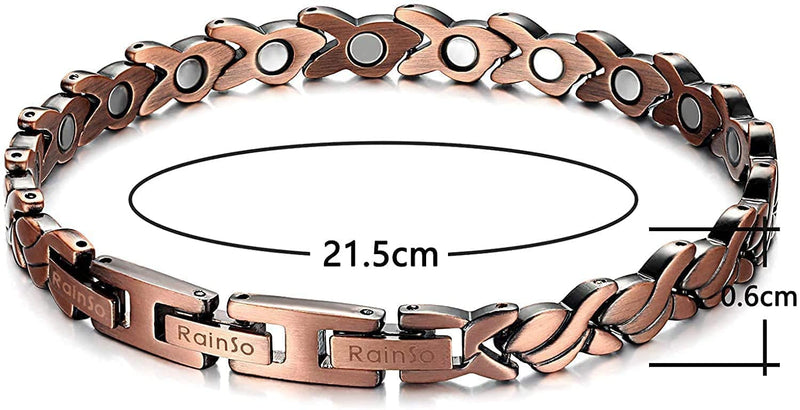 [Australia] - RainSo Womens Pure Copper Bracelets Wristband with 3 Buckle Easy to Adjustable with Gift Box & Removal Tool 