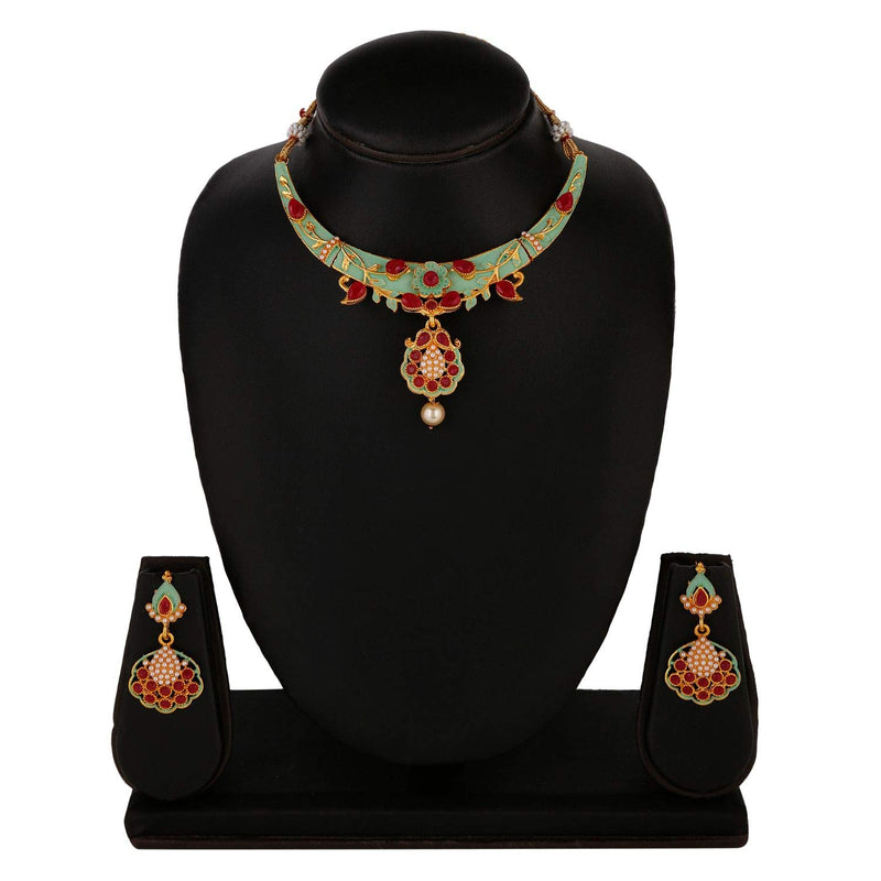 [Australia] - Efulgenz Indian Bollywood 14 K Gold Plated Kundan Faux Pearls Wedding Choker Necklace Earrings Jewelry Set Style 1 