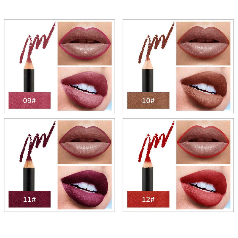 [Australia] - 12Pcs Lot Set 12 Colors Lip Liner Pencil Waterproof Non-marking Matt Velvet Lipstick Pen 