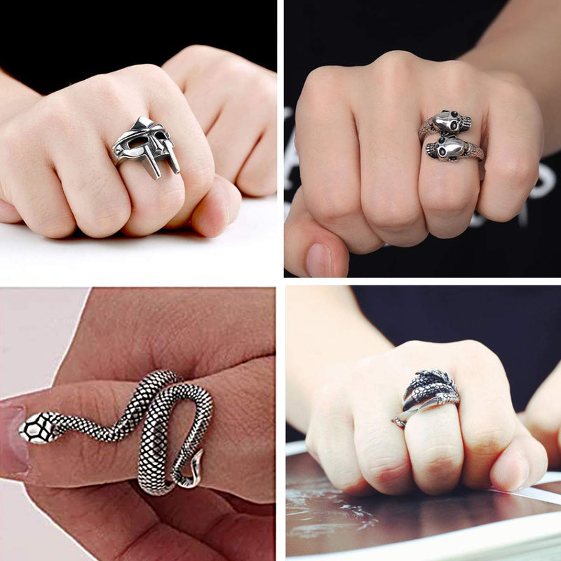 [Australia] - AIDSOTOU 9 Pieces Mens Cool Punk Rings Vintage Goth Frog Snake Skull Biker Rings Set for Men Women Adjustable Size 