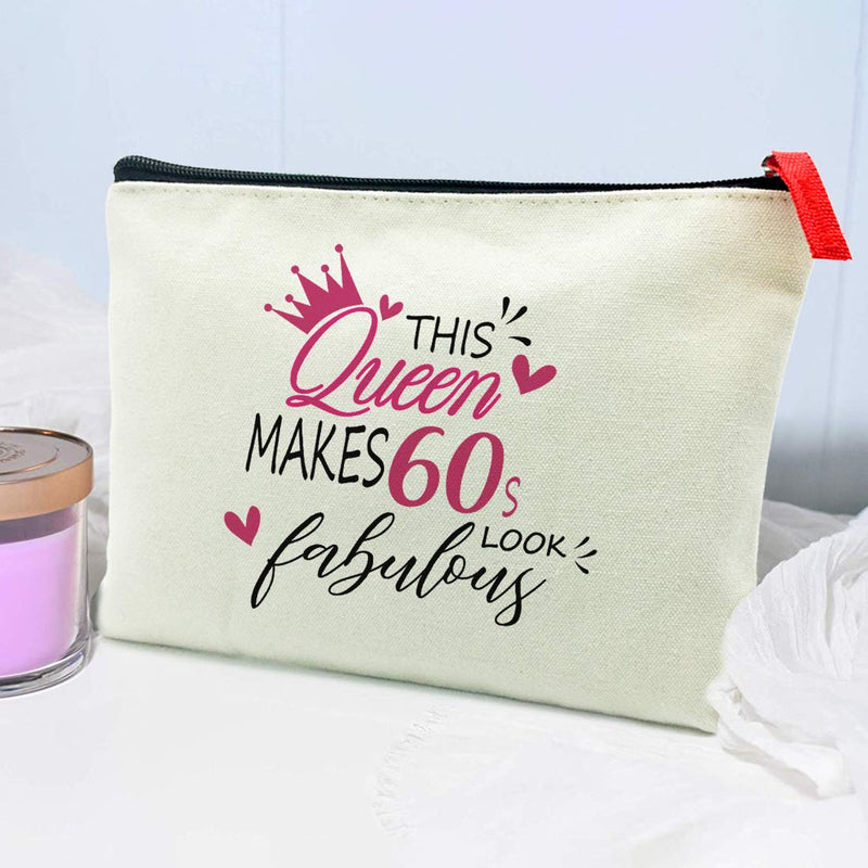 [Australia] - 60th - 69th Birthday gift,Queen makes 60s fabulous,Gifts for Women,Canvas Makeup Cosmetic Bag,60-69 Year Old Presents,Gift for Mom Grandma Wife Lady 