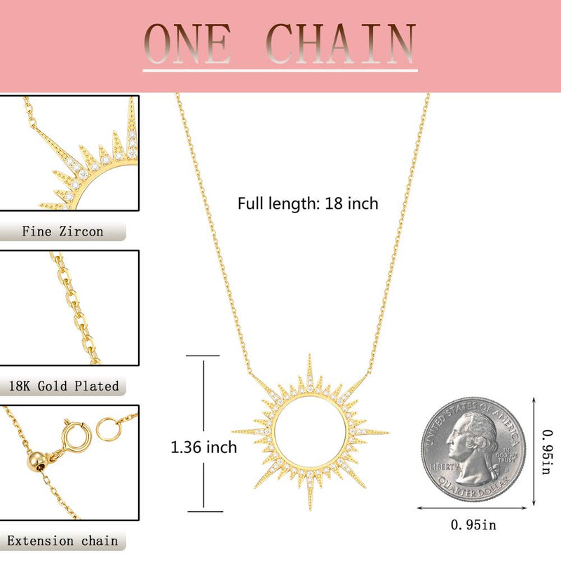 [Australia] - LecAit Sun Necklace for Women,Sterling Silver 18K Gold Plated Rhinestone Dainty Sun Pendant Necklace for Women Girls 