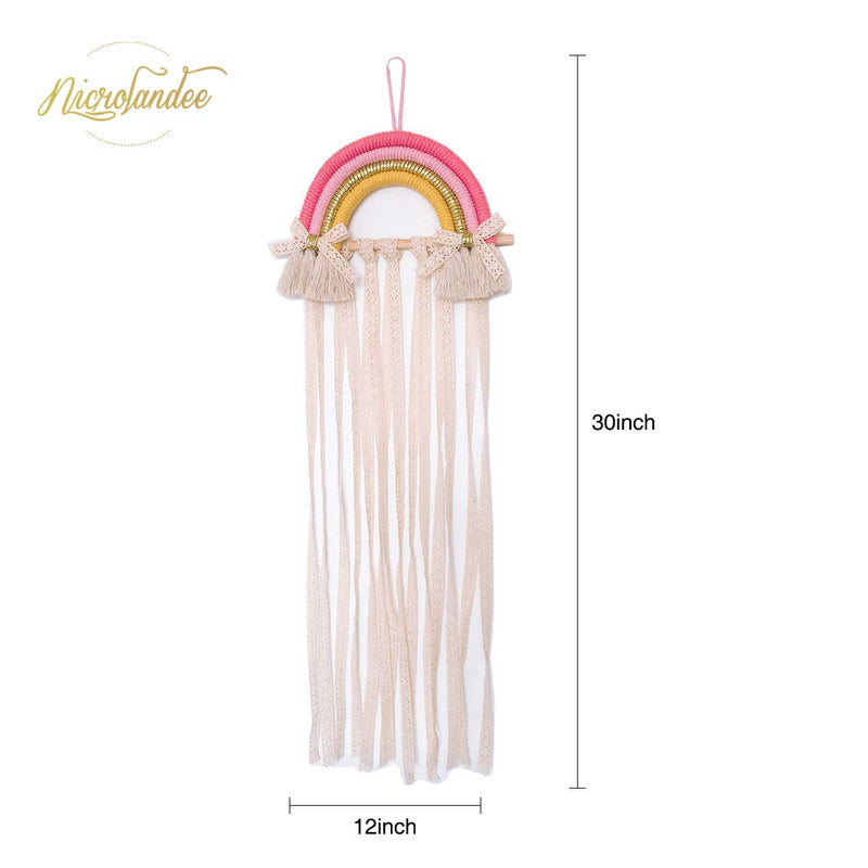 [Australia] - NICROLANDEE Rainbow Tassels Hair Bows Holder Hanging - Baby Hair Accessories Storage Headband Holder Hair Clips Organizer Wall Hanger Decor for Baby Girls Room Ornament (Pink Yellow) Pink Yellow 