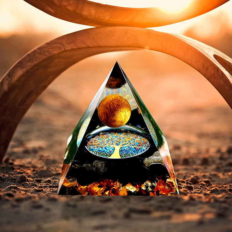 [Australia] - Moonstone Crystal Orgone Pyramid Ogan Crystal Energy Tower Nature Reiki Chakra Crushed Stone Jewelry Flower of Life Crystal Orgonite Pyramid Healing Chakra Pyramid B 
