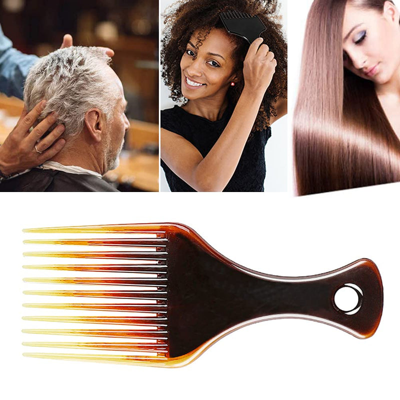 [Australia] - 2 Pcs Afro Comb, Anti-static Smooth Hair Pick Wide Tooth Comb Black and Amber African Hairdressing Comb Hair Styling Combs for Curlys 