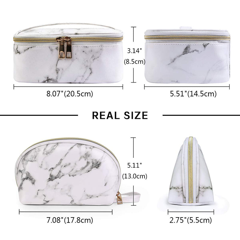 [Australia] - MAANGE 2 Pcs Makeup Bag Waterproof Cosmetic Bags with Gold Zipper Portable Marble Makeup Bag Organizer for Women Toiletry Bags for Traveling 